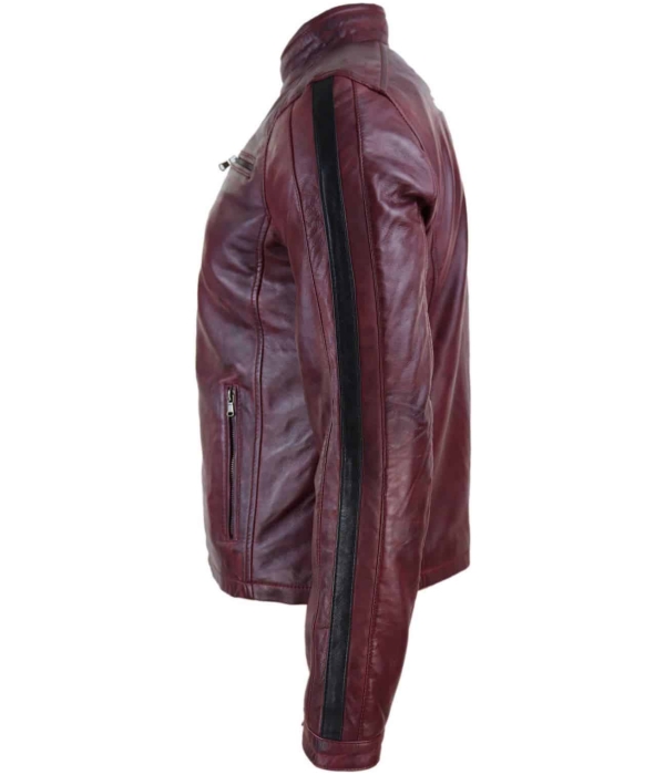 Genuine Real Leather Biker Jacket for Men - Wine Colour