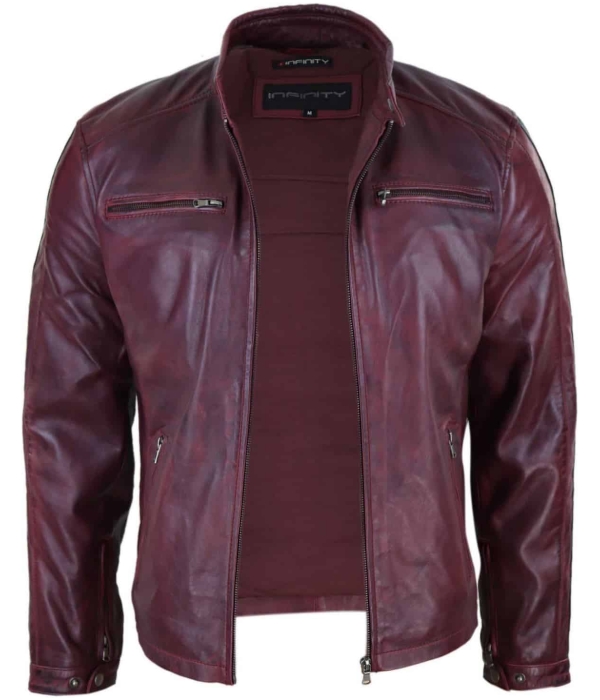 Genuine Real Leather Biker Jacket for Men - Wine Colour