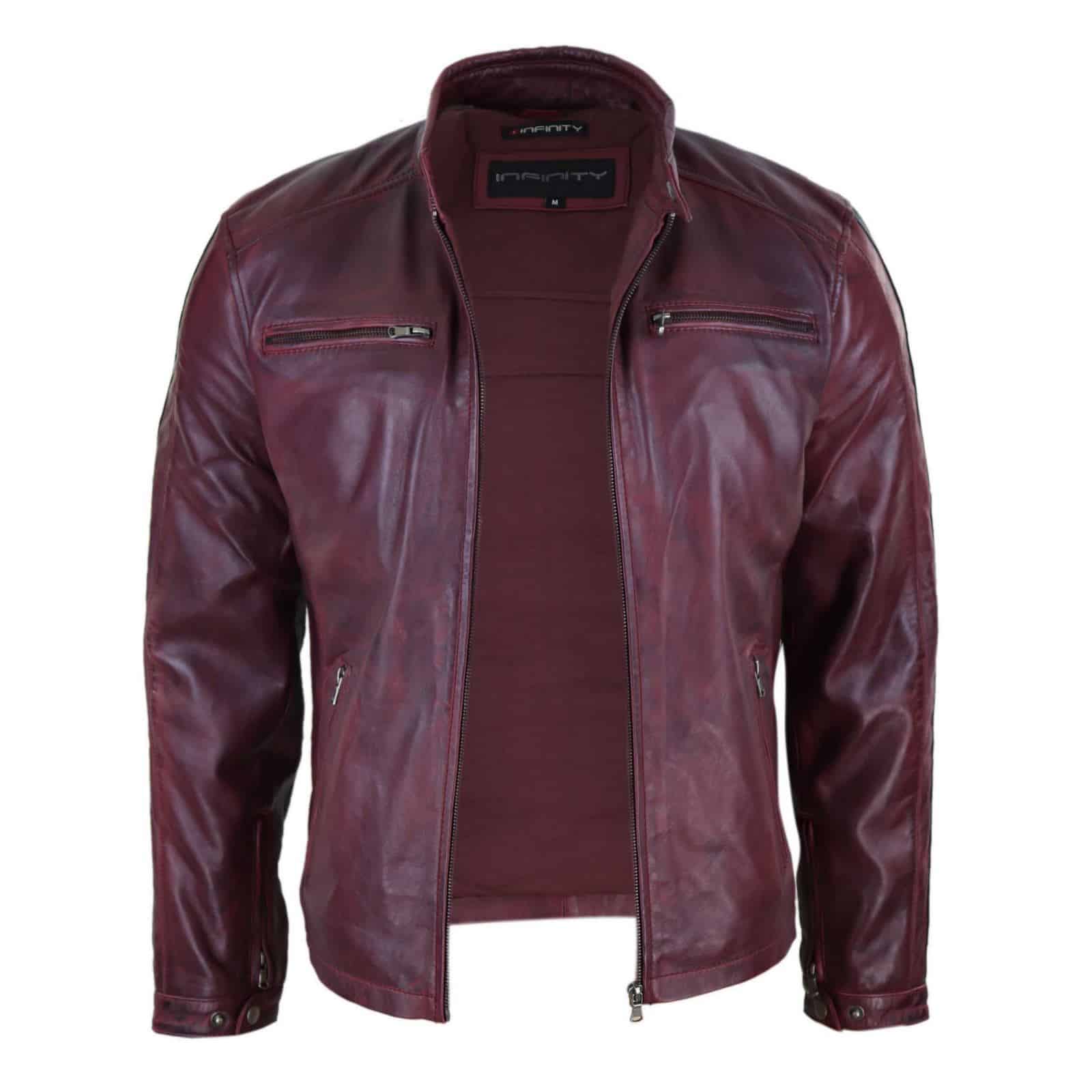 Genuine Real Leather Biker Jacket for Men - Wine Colour: Buy Online ...