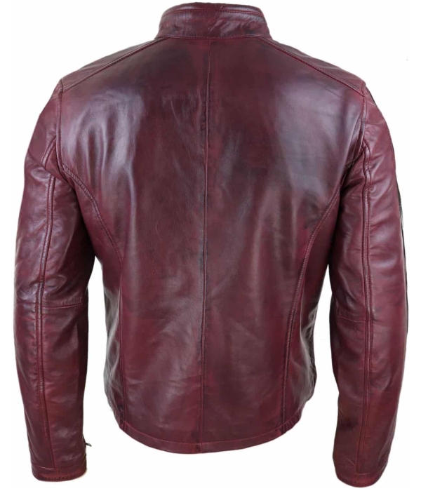 Genuine Real Leather Biker Jacket for Men - Wine Colour