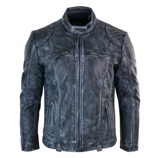 Aviatrix Real Leather Blue Washed Jacket Zip Biker Vintage Distressed ...
