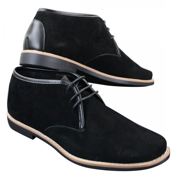 Elong K16 Mens Suede Low Ankle Chelsea Boots Laced Dessert Chukka Shoes Leather Inner Black