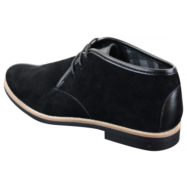 Elong K16 Mens Suede Low Ankle Chelsea Boots Laced Dessert Chukka Shoes Leather Inner Black