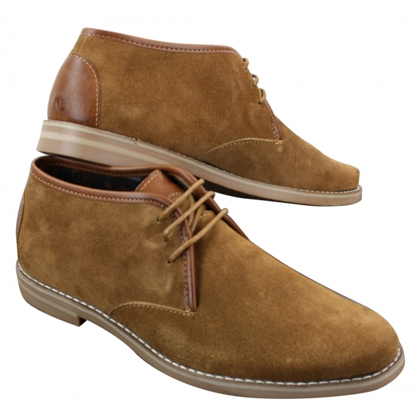 Elong K16 Mens Suede Low Ankle Chelsea Boots Laced Dessert Chukka Shoes Leather Inner Camel