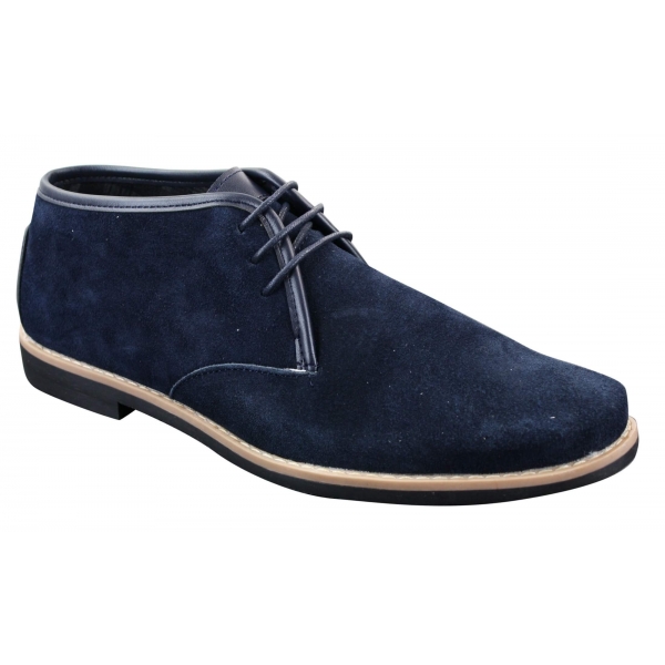 Elong K16 Mens Suede Low Ankle Chelsea Boots Laced Dessert Chukka Shoes Leather Inner Navy
