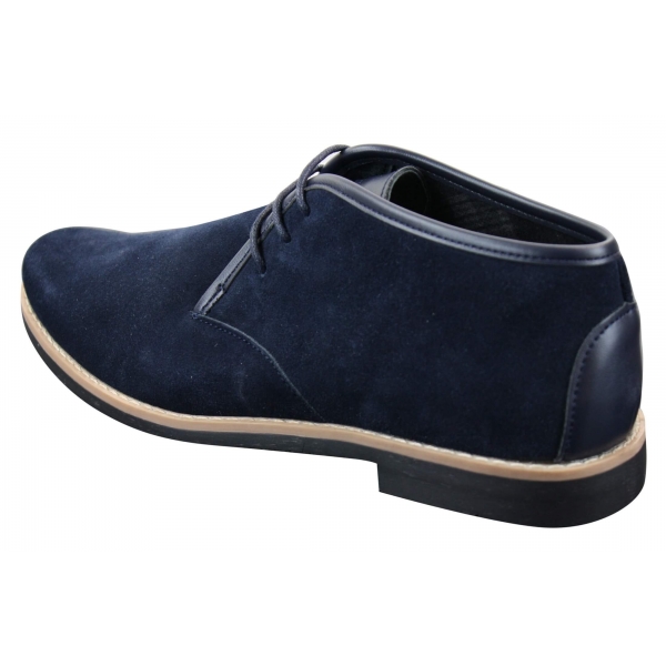 Elong K16 Mens Suede Low Ankle Chelsea Boots Laced Dessert Chukka Shoes Leather Inner Navy