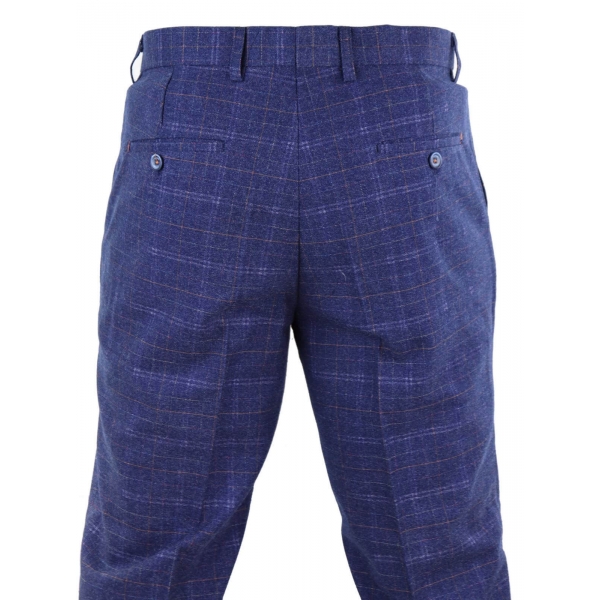 Mens Blue Tweed Check Trousers - Cavani Kaiser