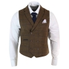 Mens Double Breasted Herringbone Tweed Peaky Blinders Vintage Check Waistcoat Tan Brown
