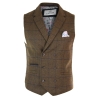 Mens Double Breasted Herringbone Tweed Peaky Blinders Vintage Check Waistcoat Tan Brown
