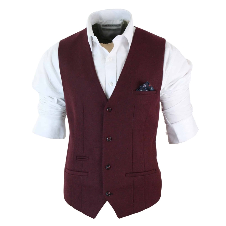 Marc Darcy Len Mati Mens Slim Fit Burgundy Maroon Black Herringbone Tweed Vintage Retro 7875