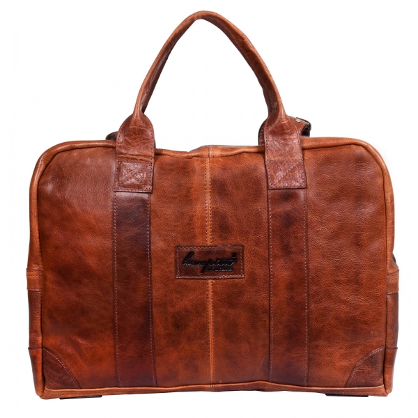 Real Leather Carry On Overnight Bag - Tan,