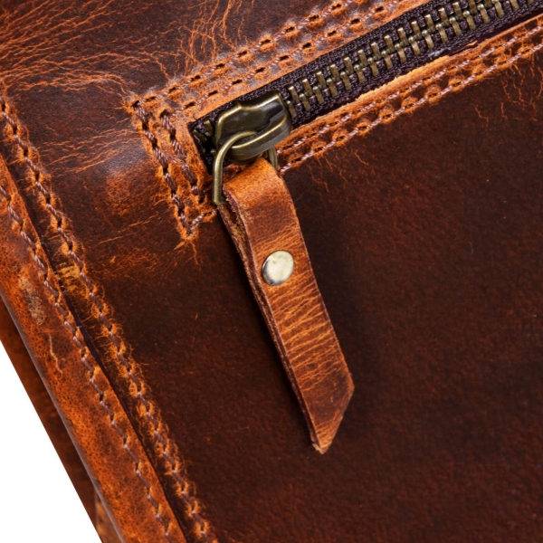 Genuine Leather Laptop Messenger Bag - Up-to 15" - Tan