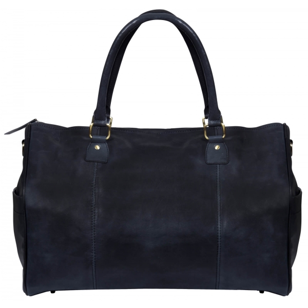 Genuine Leather Vintage Carry On Travel Bag - Black