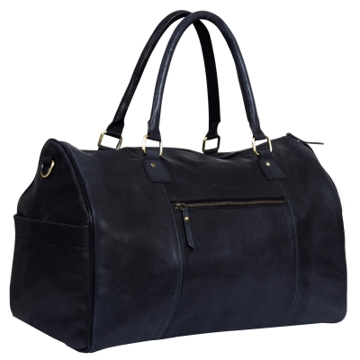 Genuine Leather Vintage Carry On Travel Bag - Black