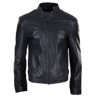 Real Leather Classic Mens Biker Style Jacket - Black