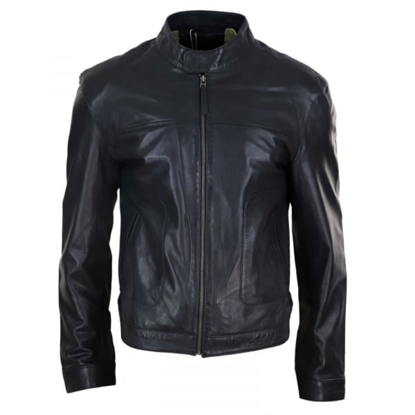 Real Leather Classic Mens Biker Style Jacket - Black