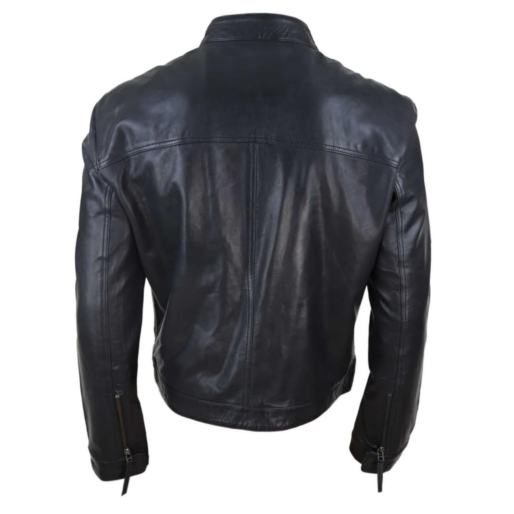 Real Leather Classic Mens Biker Style Jacket - Black: Buy Online ...