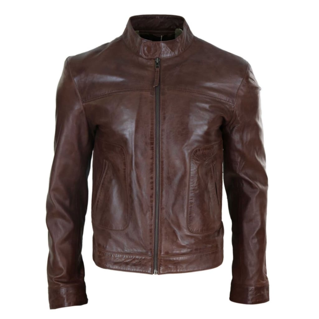 Lear Leather Classic Men's Biker Style Jacket - Brown: Buy Online ...