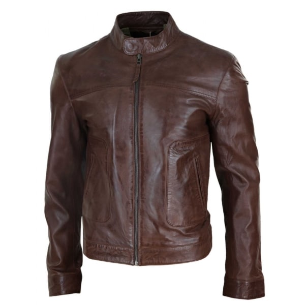 Lear Leather Classic Men's Biker Style Jacket - Brown