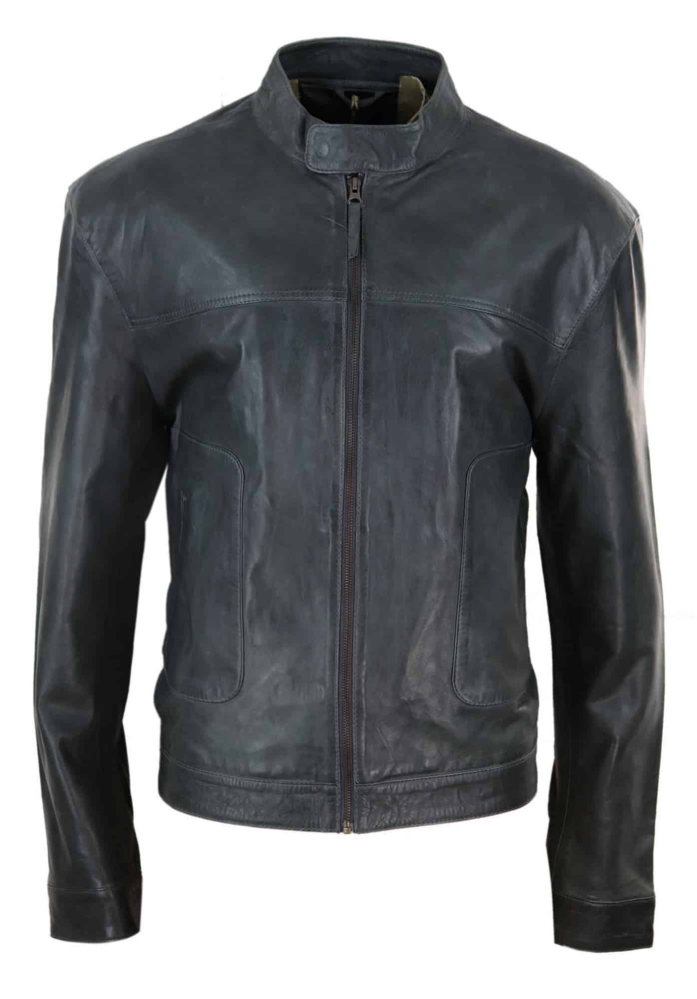 Real Leather Classic Mens Biker Style Jacket - Grey | Happy Gentleman