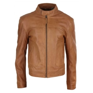Real Leather Classic Biker Style Mens Jacket – Tan