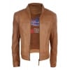 Real Leather Classic Biker Style Mens Jacket - Tan