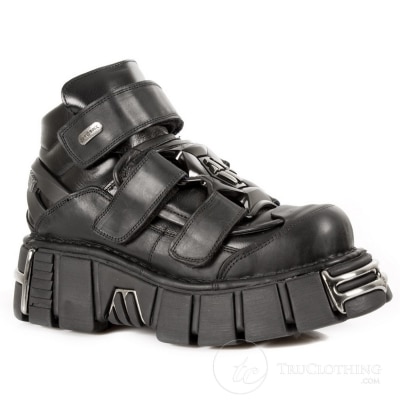 M.285-S1 neu Rock Unisex Schuhe Metallic Leder Biker Gothic Klettverschluss Stiefeletten