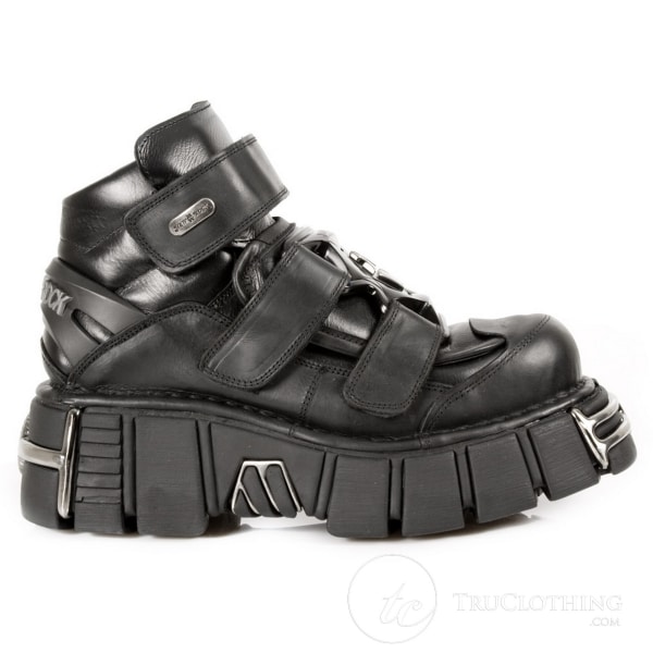 M.285-S1 New Rock Unisex Shoes Metallic Leather Biker Gothic Velcro Ankle Boots