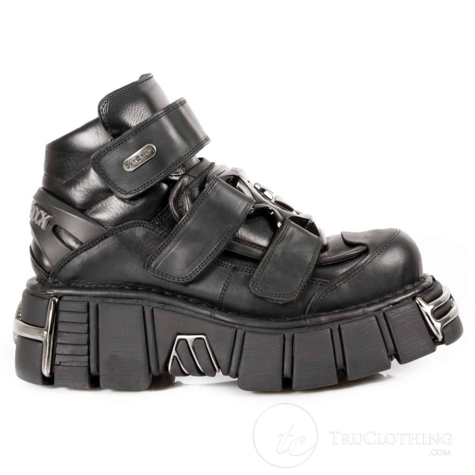 M.285-S1 New Rock Unisex Shoes Metallic Leather Biker Gothic Velcro ...