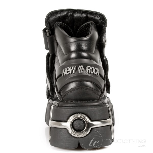M.285-S1 neu Rock Unisex Schuhe Metallic Leder Biker Gothic Klettverschluss Stiefeletten