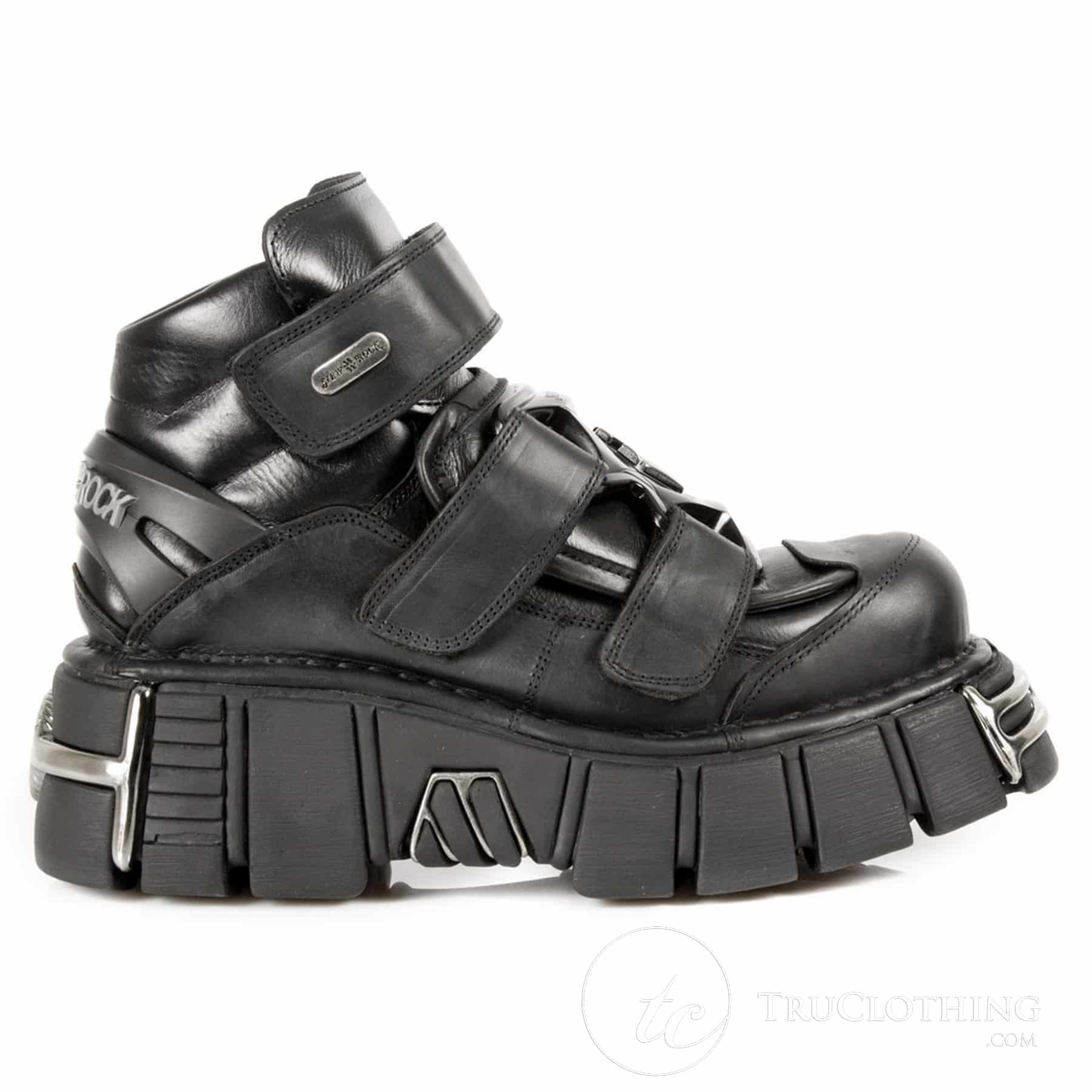M.285-S1 New Rock Unisex Shoes Metallic Leather Biker Gothic Velcro ...