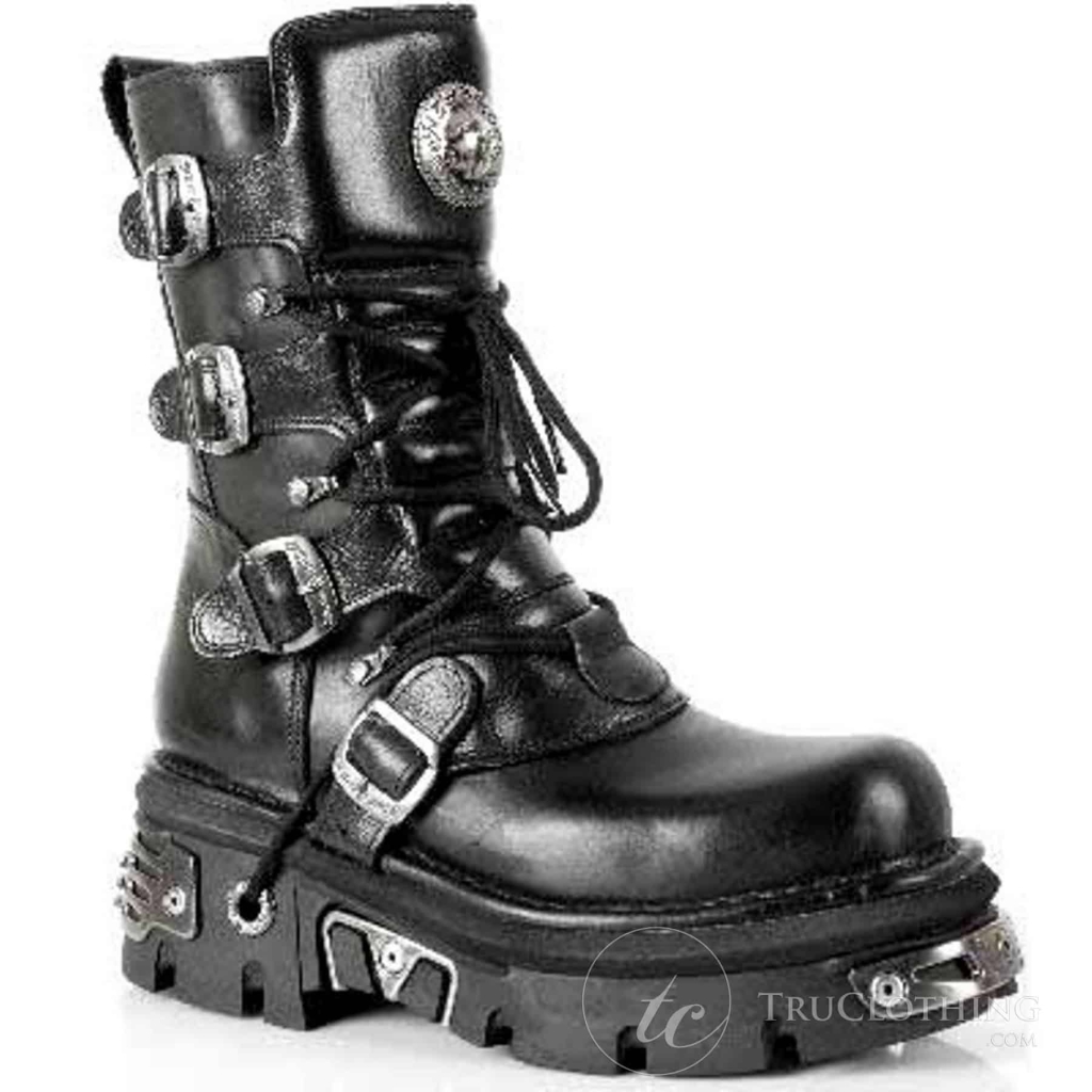 M373 S4 NEWROCK New Rock Metallic High Boots Black Leather Goth Biker ...