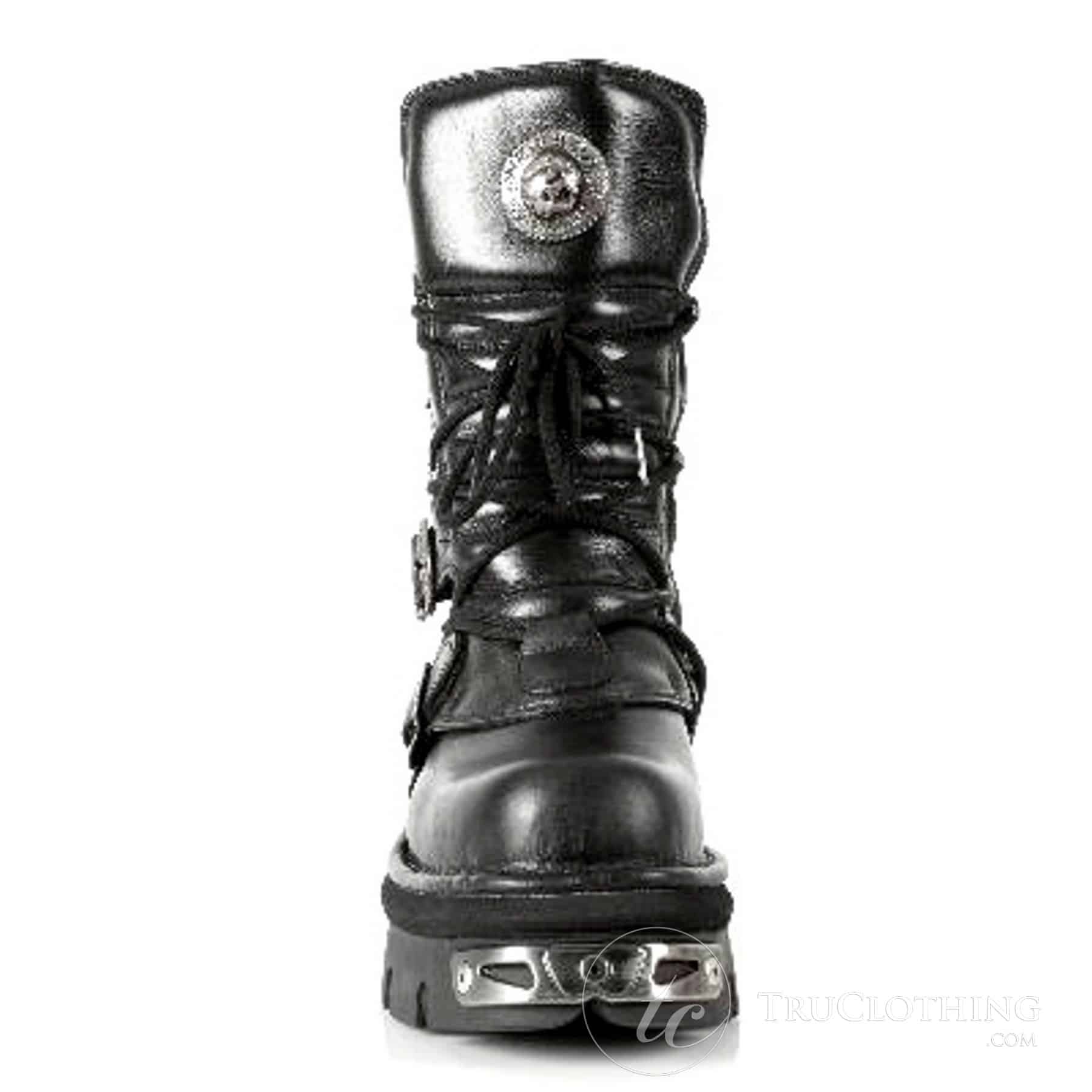 NEWROCK New Rock M.373-S4 Metallic Boots Black Leather Goth Biker Emo Fashion 