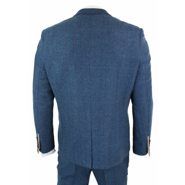 Marc Darcy Dion - Mens Blue Tan Brown 3 Piece Herringbone Tweed Check Vintage Tailored Fit Suit