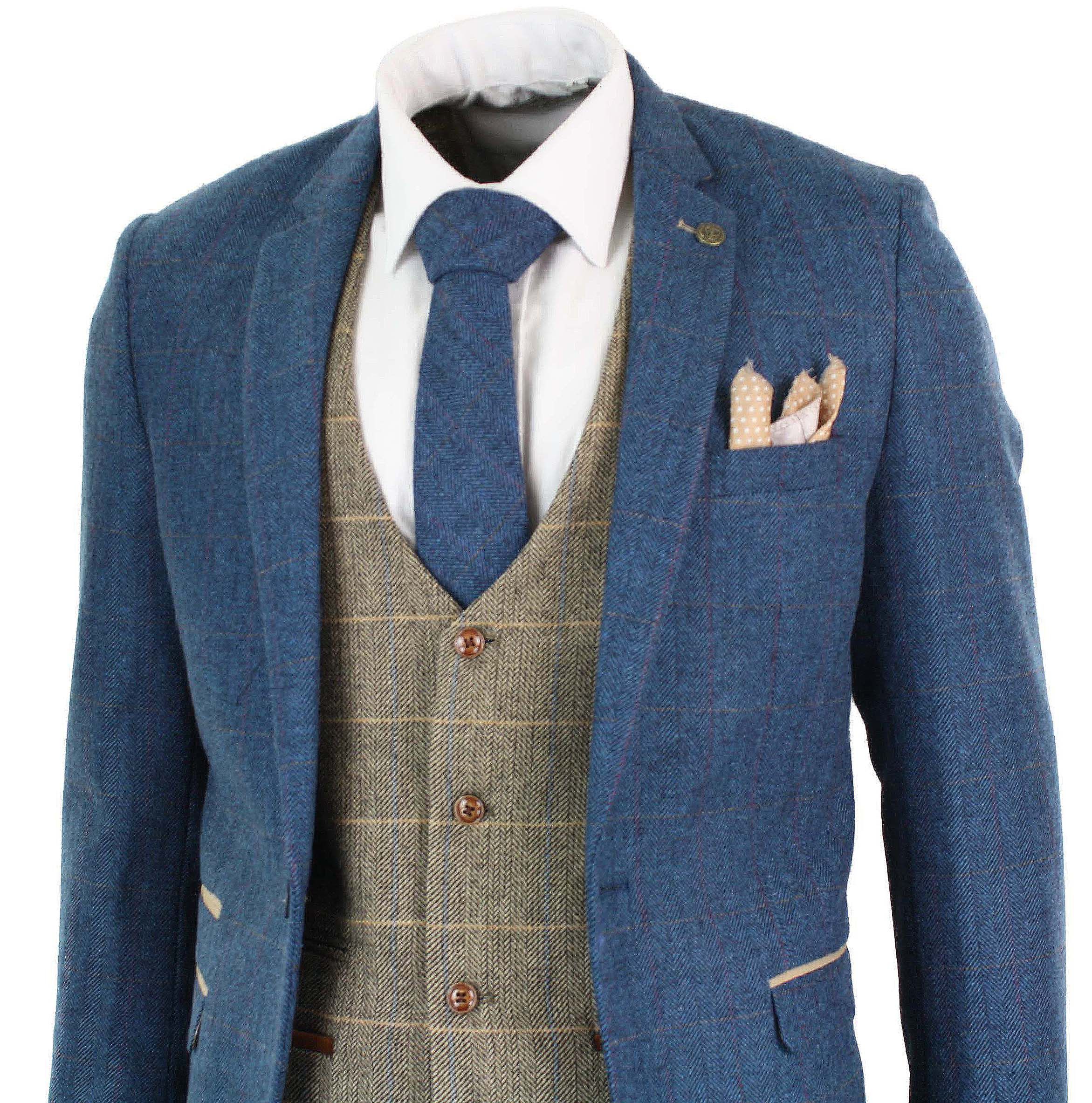 Blue herringbone tweed hot sale 3 piece suit