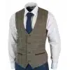 Marc Darcy Dion - Mens Blue Tan Brown 3 Piece Herringbone Tweed Check Vintage Tailored Fit Suit