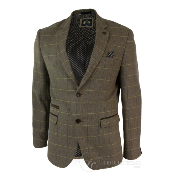 Mens Check Vintage Herringbone Tweed Grey Charcoal Blazer Jacket Fitted-Oak