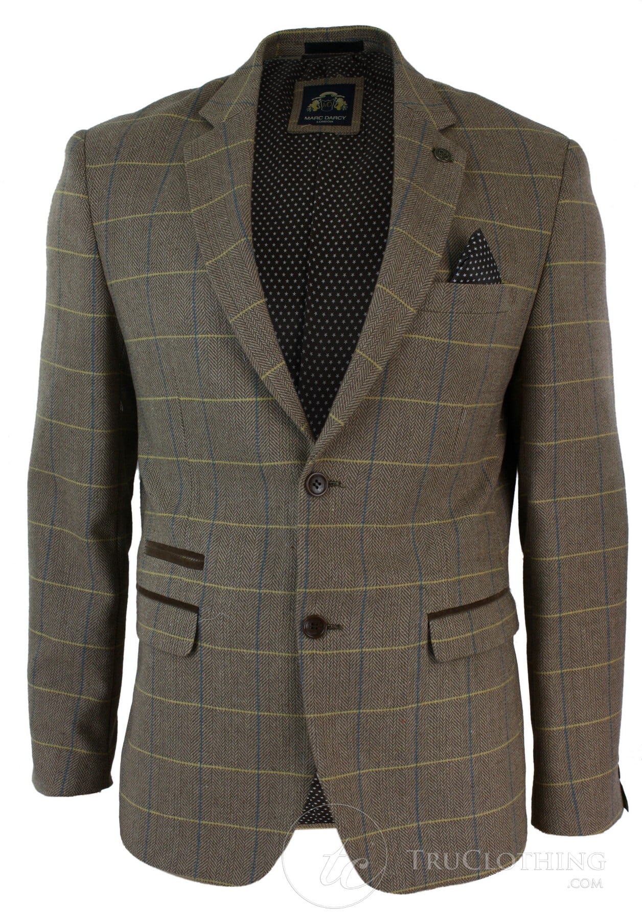 Casual Mens Designer Tweed Beige Checked Vintage Blazer Jacket Formal 
