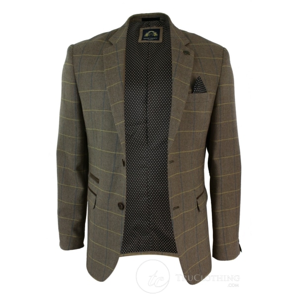 Mens Check Vintage Herringbone Tweed Grey Charcoal Blazer Jacket Fitted-Oak