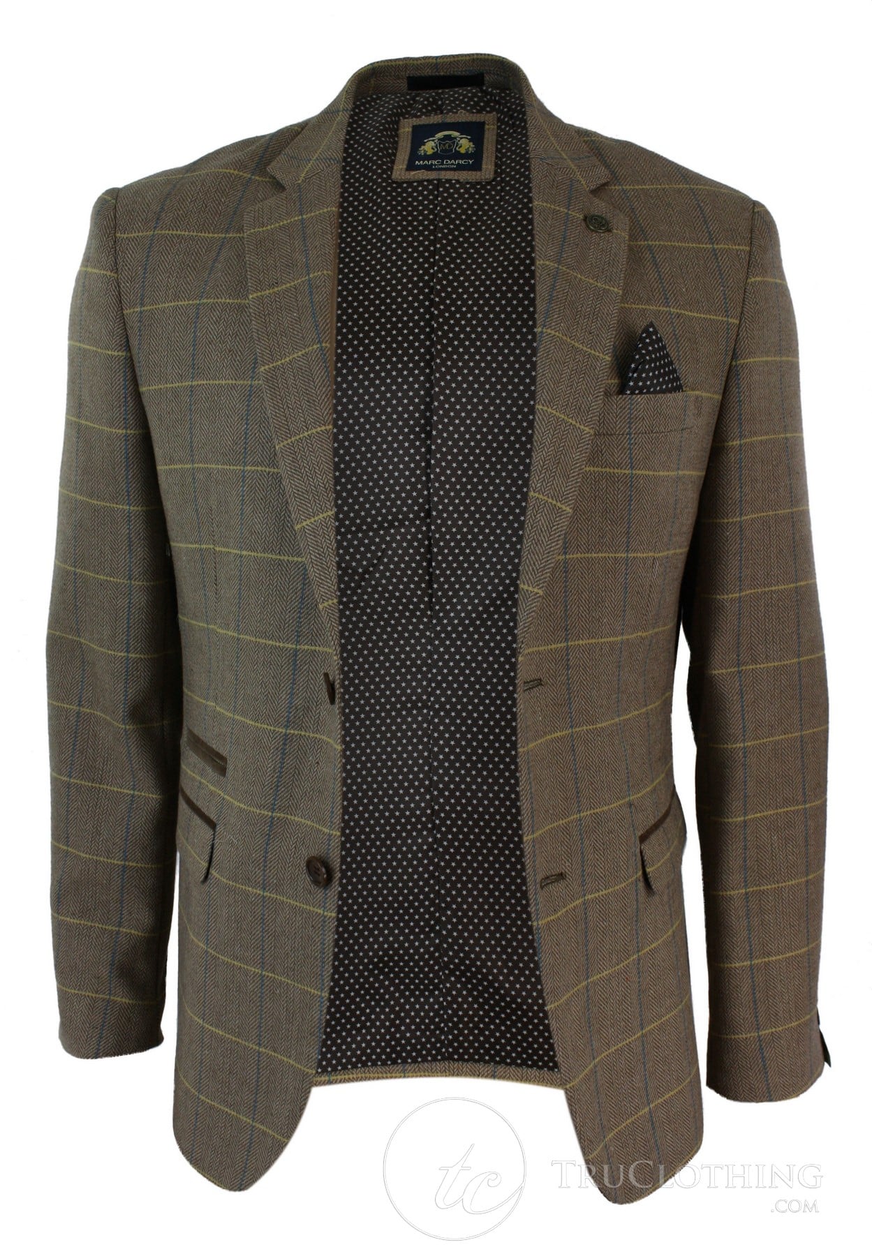 Mens Cavani Sergio Brown Check Tweed Herringbone Formal Suit Blazer Smart Jacket 