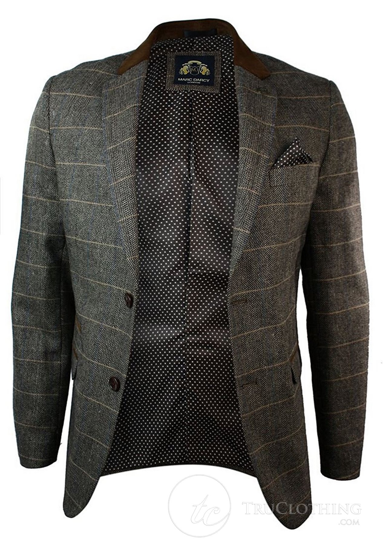 Mens Check Vintage Herringbone Tweed Grey Charcoal Blazer Jacket Fitted