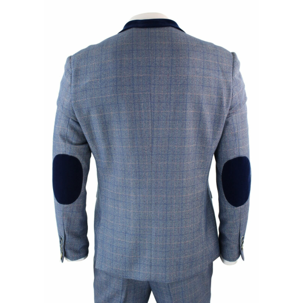 Mens 3 Piece Blue Check Suit - Marc Darcy Hilton