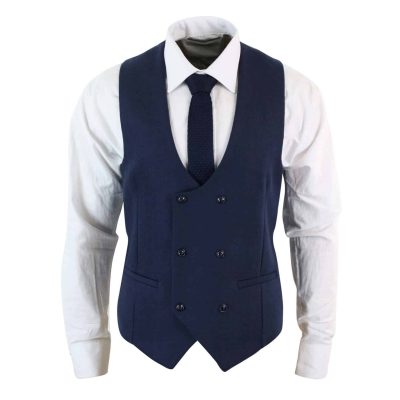 Mens Double Breasted Low U Cut Formal Suit Waistcoat Fitted Smart Casual Vest 