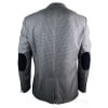 Mens Tweed Vintage Retro Grey Checked Blazer Elbow Patch Black Trim Tailored