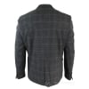 Mens Grey Check Herringbone Tweed Vintage Fit Blazer Jacket Blue Velvet Trim-Grey