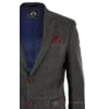 Mens Grey Check Herringbone Tweed Vintage Fit Blazer Jacket Blue Velvet Trim-Tan
