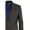 Mens Grey Check Herringbone Tweed Vintage Fit Blazer Jacket Blue Velvet Trim-Tan