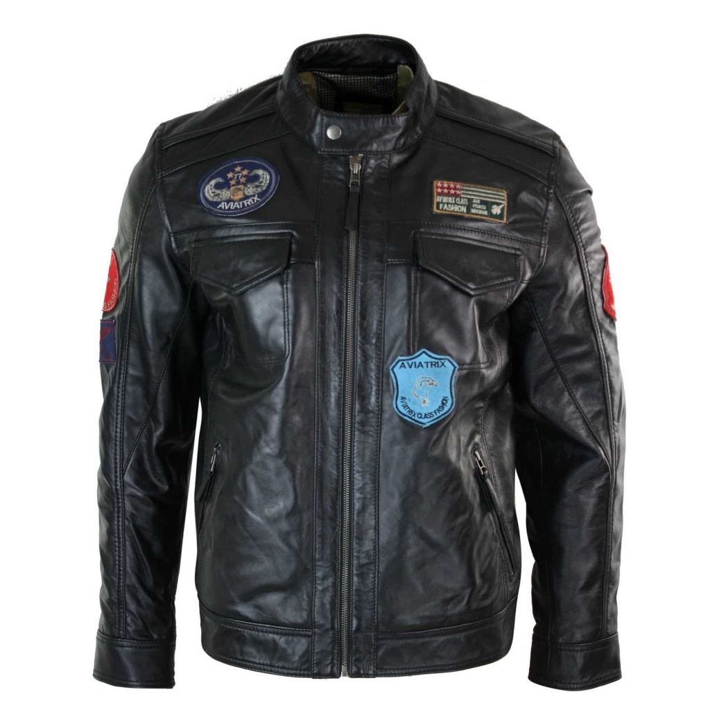 Aviatrix Real Leather Marker Mens Black Zip Jacket Badge Design Racing ...