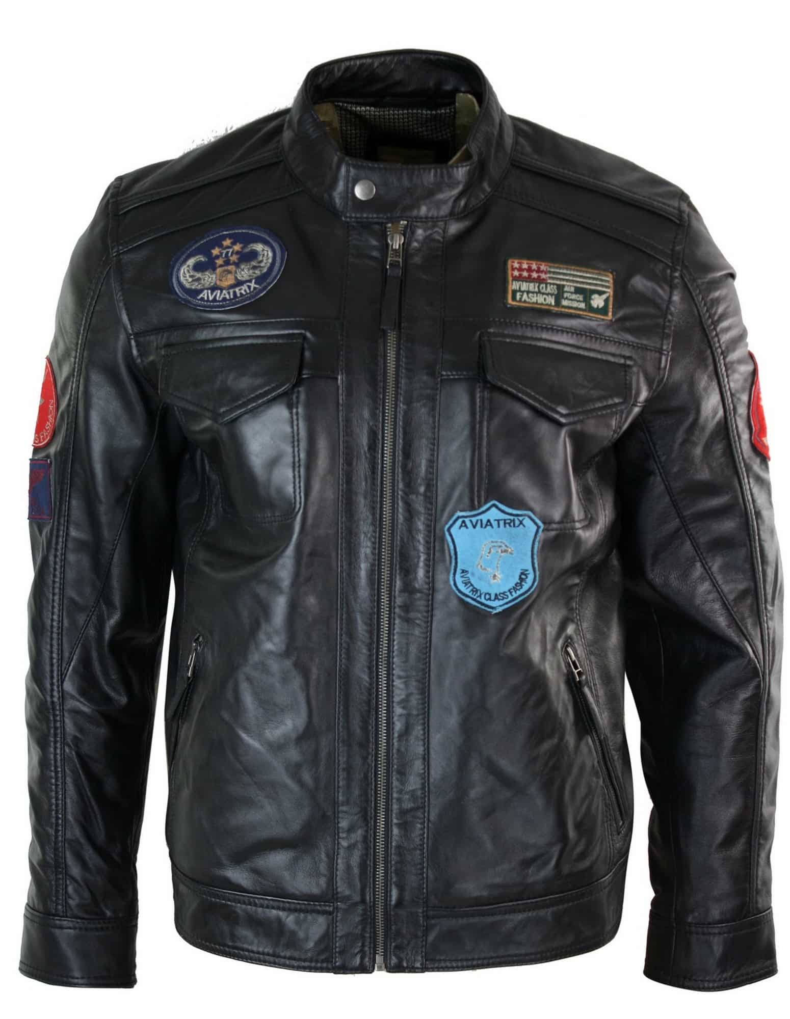 Aviatrix Real Leather Marker Mens Black Zip Jacket Badge Design Racing ...
