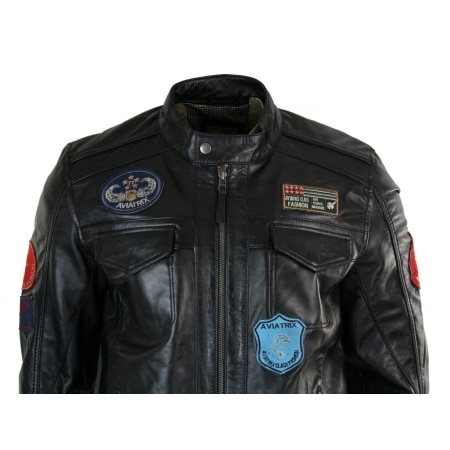 Aviatrix Real Leather Marker Mens Black Zip Jacket Badge Design Racing ...